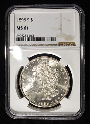 1898-S MORGAN DOLLAR NGC MS-61. CHECK OUT OUR UPCOMING AUCTIONS ESTIMATE $600 - $700.