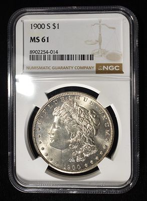 1900-S MORGAN DOLLAR NGC MS-61. BID WITH SILVER CITY AUCTIONS ESTIMATE $450 - $500.