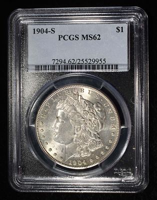1904-S MORGAN DOLLAR PCGS MS-62. TOP RATED AUCTION HOUSE ESTIMATE $5000 - $6000.