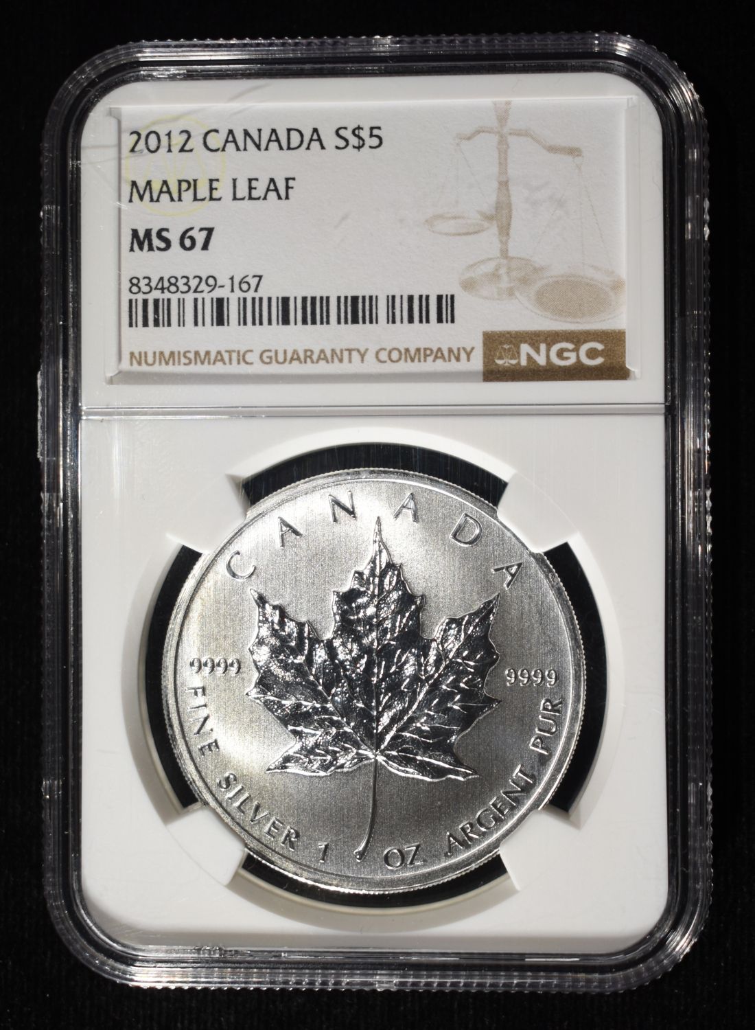 2012 $5 CANADA SILVER MAPLE LEAF NGC MS67