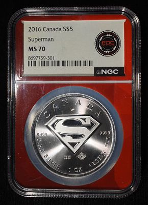 2016 CANADA SUPERMAN 1 OZ .999 SILVER NGC MS70. TOP RATED AUCTION HOUSE ESTIMATE $160 - $210.
