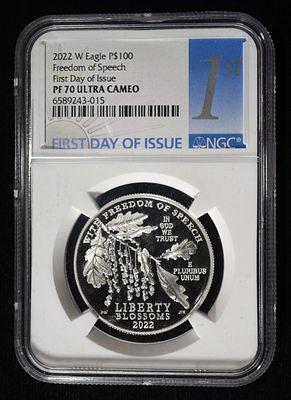 2022-W PLATINUM EAGLE NGC PF-70 ULTRA CAMEO. FREEDOM OF SPEECH. FIRST DAY ISSUE ESTIMATE $2000 - 