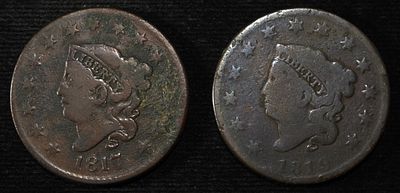 1817 15 STARS & 1819 LARGE CENTS. LEADERS IN ON-LINE AUCTIONS ESTIMATE $60 - $80.
