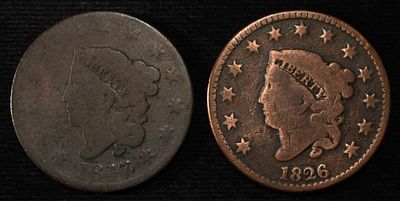 1817 & 1826 LARGE CENTS. TOP RATED AUCTION HOUSE ESTIMATE $60 - $80.