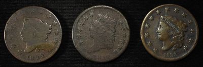1819, 1822, 1833 LARGE CENTS. CHECK OUT OUR UPCOMING AUCTIONS ESTIMATE $100 - $130.