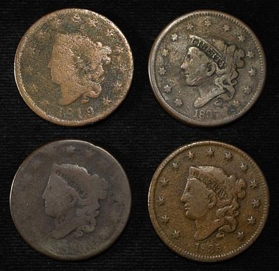 1819, 1835, 1837, 1 UNKNOWN LARGE CENTS. TOP RATED AUCTION HOUSE ESTIMATE $60 - $80.