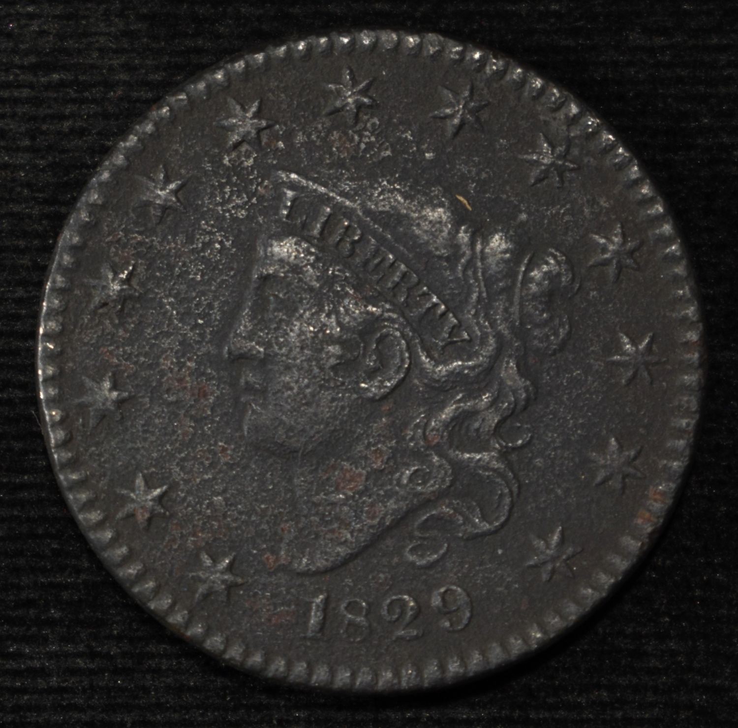 1829 LARGE CENT VF POROUS