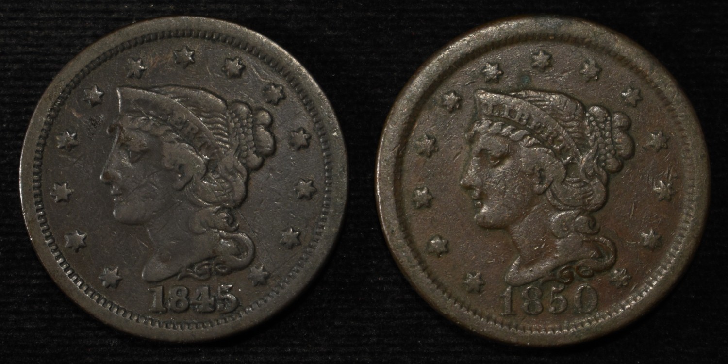 1845 FINE & 1850 VF LARGE CENTS
