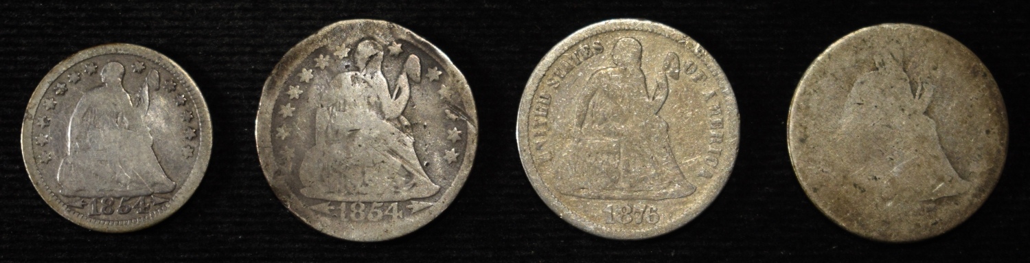 1854 HALF DIME, & 1854, 75-CC, 76 SEATED DIMES