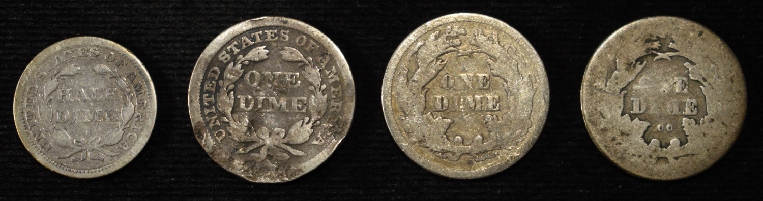 1854 HALF DIME, & 1854, 75-CC, 76 SEATED DIMES