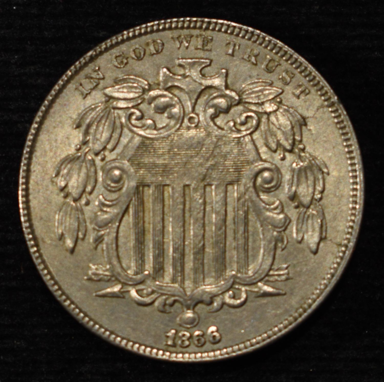 1866 SHIELD NICKEL AU