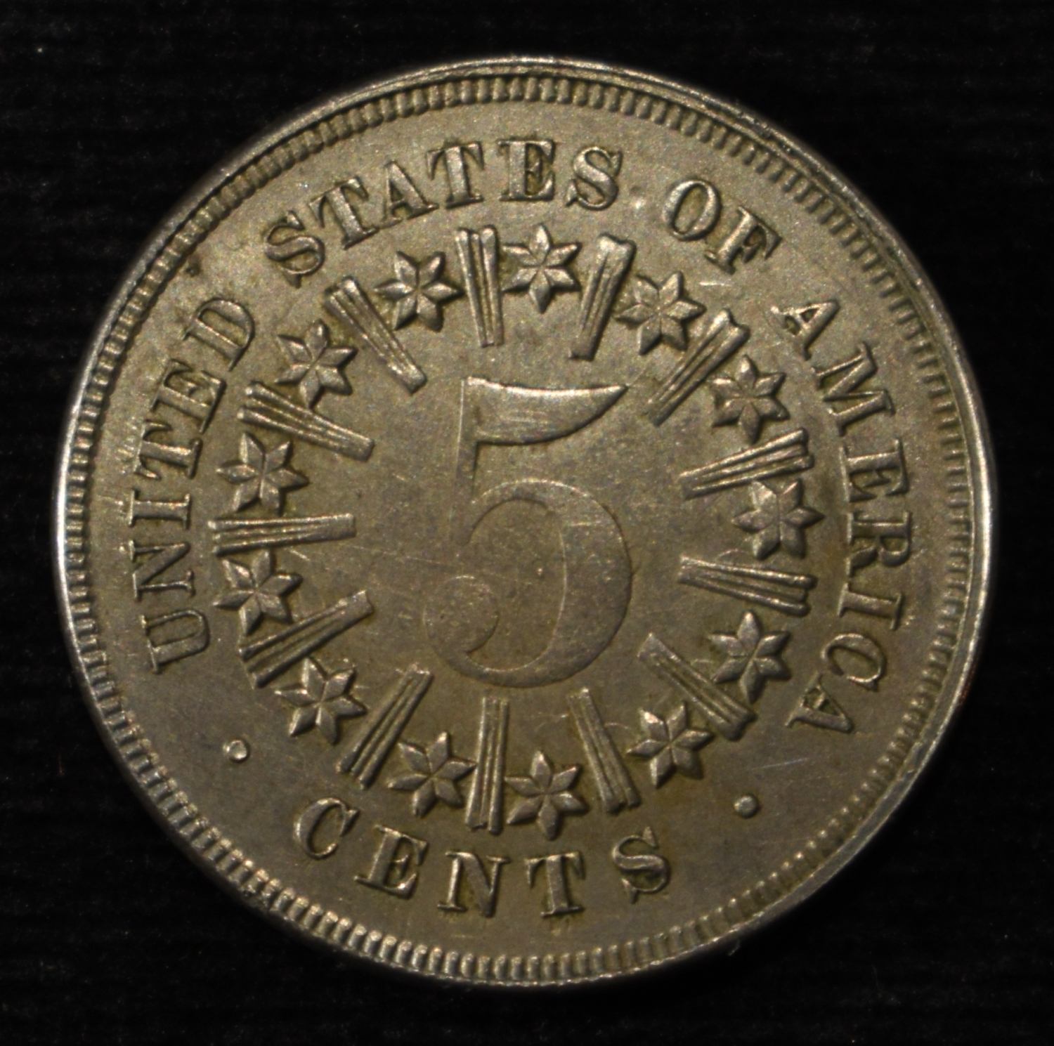 1866 SHIELD NICKEL AU