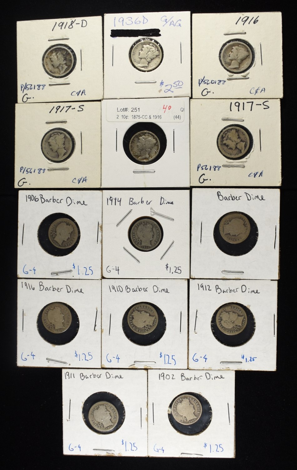 (8) BARBER DIMES & (6) MERC DIMES CIRC