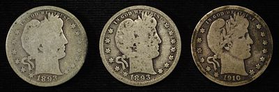 (2) 1893-S, 1910-D BARBER QUARTERS. CHECK OUT OUR UPCOMING AUCTIONS ESTIMATE $75 - $100.