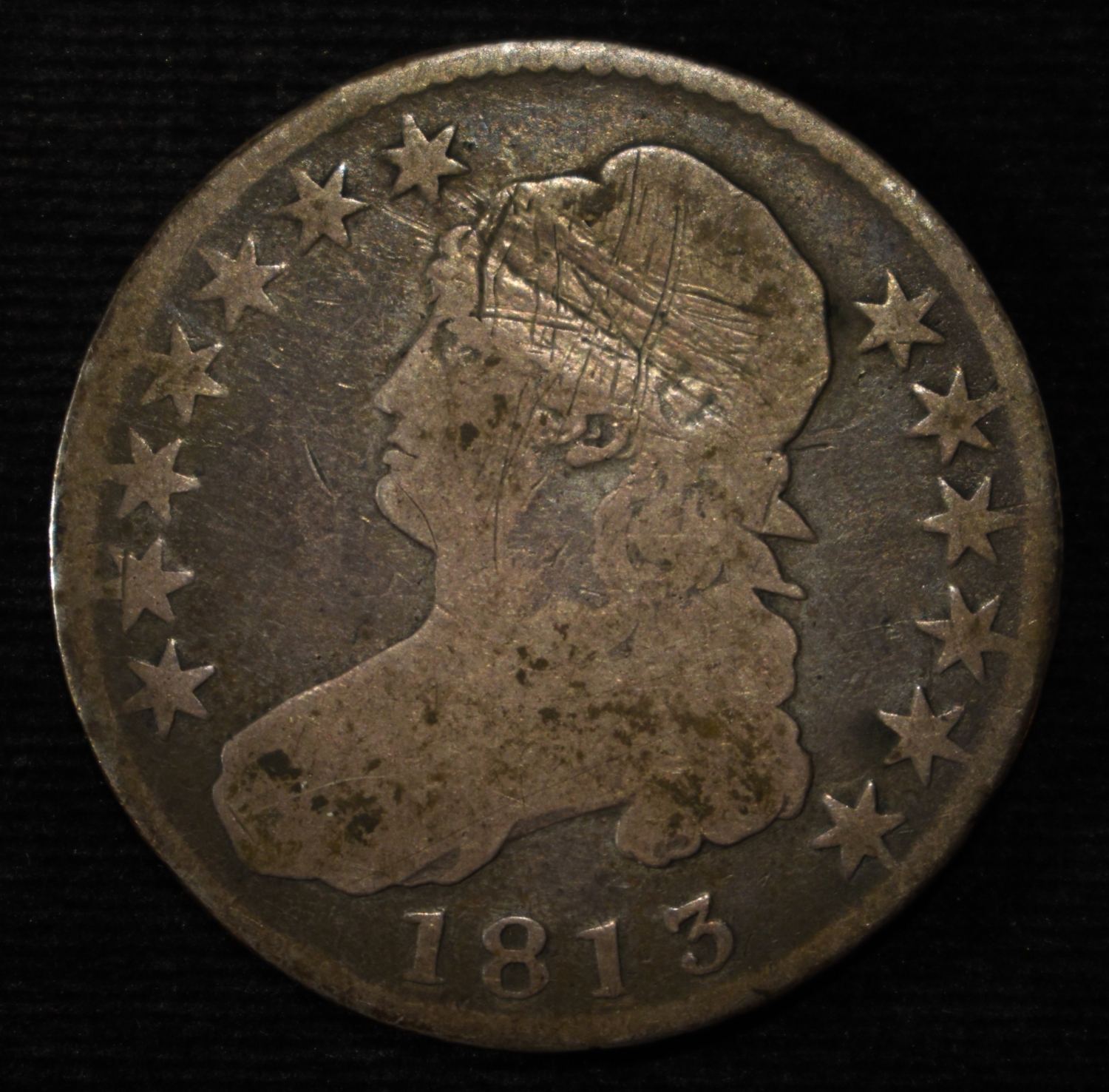1813 BUST HALF DOLLAR GOOD, SCRATCHES