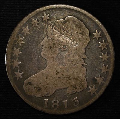 1813 BUST HALF DOLLAR GOOD, SCRATCHES. BID WITH SILVER CITY AUCTIONS ESTIMATE $60 - $80.