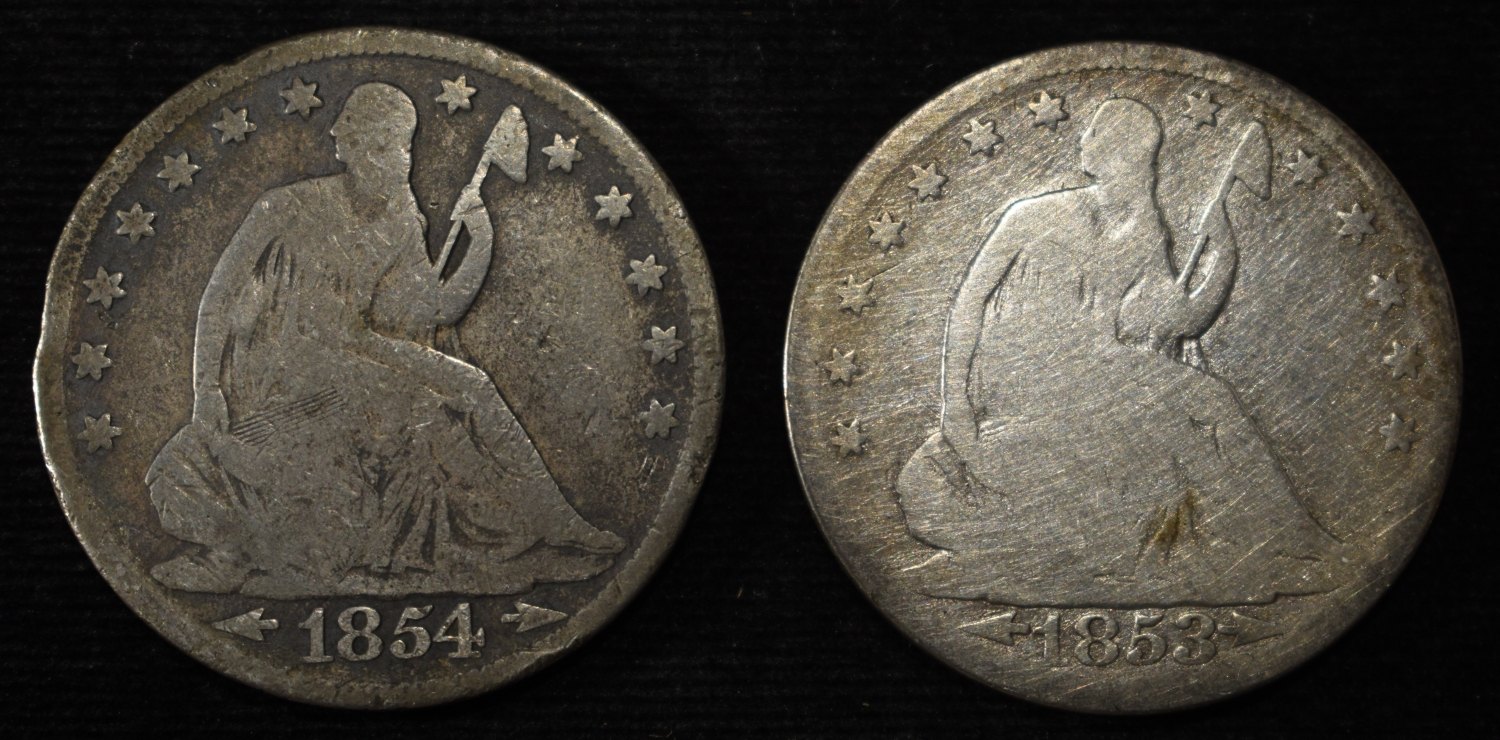 1853 & 1854 SEATED LIBERTY HALF DOLLARS