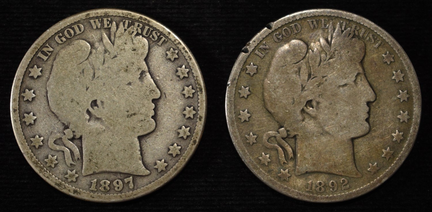 1892 & 1897 BARBER HALF DOLLARS