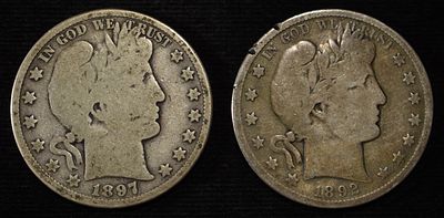 1892 & 1897 BARBER HALF DOLLARS. CHECK OUT OUR UPCOMING AUCTIONS ESTIMATE $100 - $130.