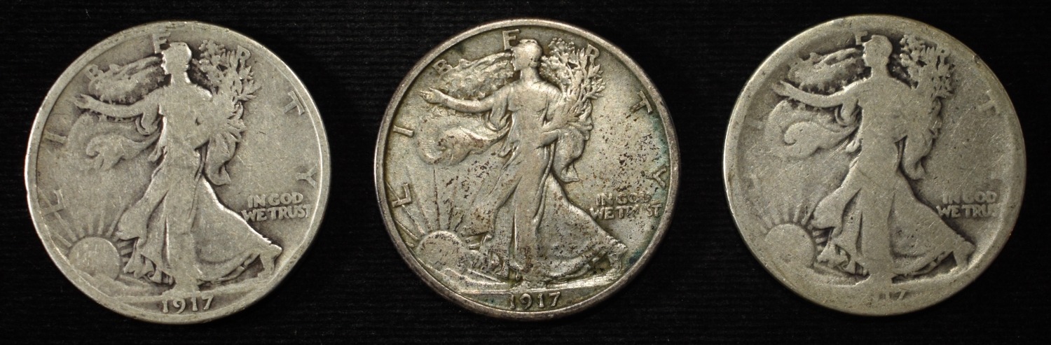 (3) 1917 WALKING LIBERTY HALVES G-VF