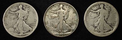 (3) 1917 WALKING LIBERTY HALVES G-VF. BID WITH SILVER CITY AUCTIONS ESTIMATE $100 - $130.