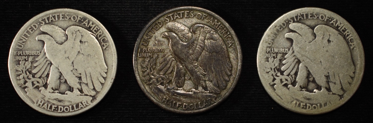 (3) 1917 WALKING LIBERTY HALVES G-VF