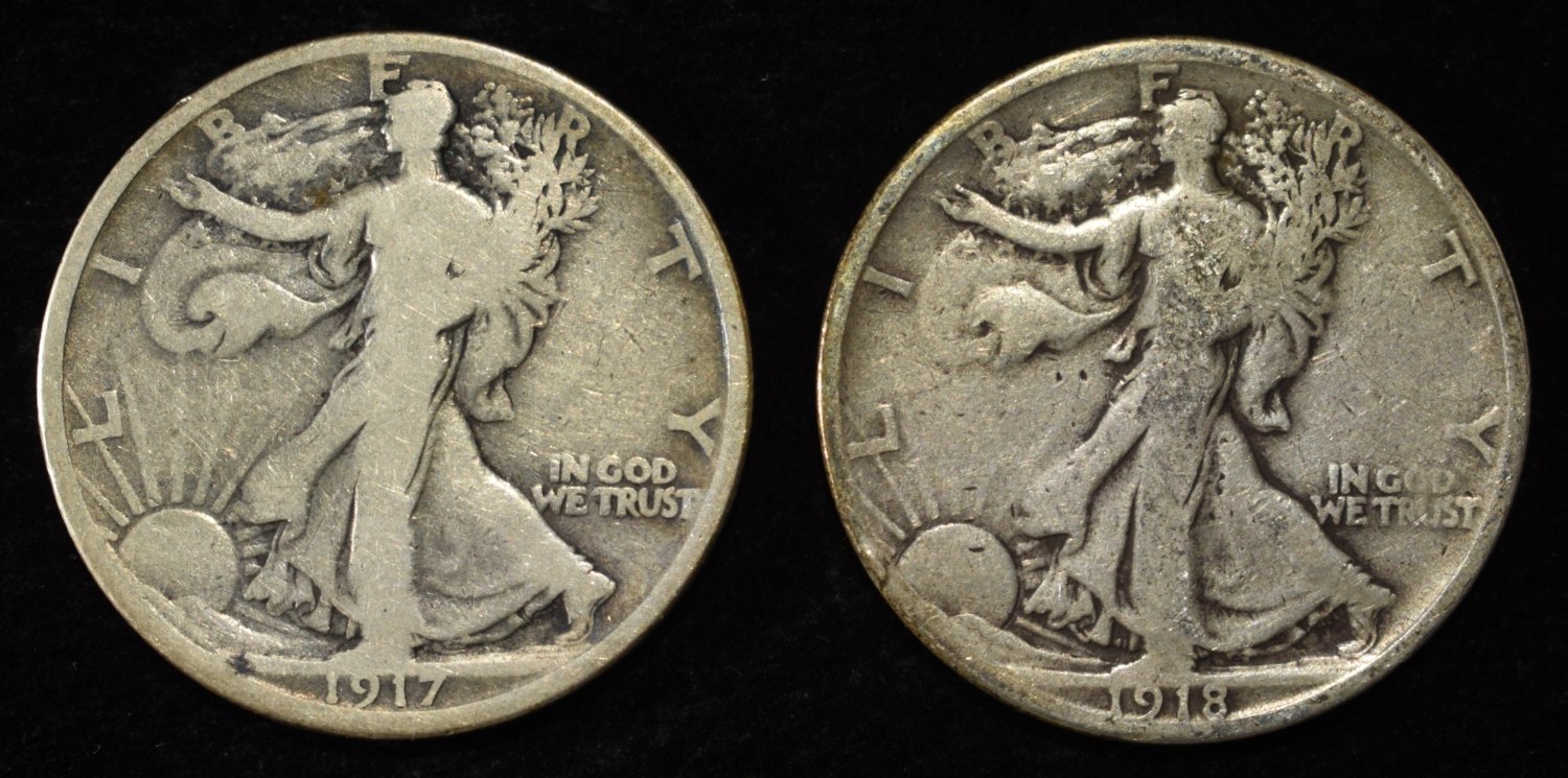 1917-S VG, & 18-S FINE WALKING LIBERTY HALVES