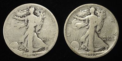 1917-S & 1919-S WALKING LIBERTY HALF DOLLARS. TOP RATED AUCTION HOUSE ESTIMATE $150 - $200.