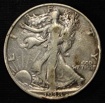 1938-D WALKING LIBERTY HALF VF. TOP RATED AUCTION HOUSE ESTIMATE $100 - $130.