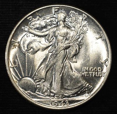 1943 WALKING LIBERTY HALF CH BU. TOP RATED AUCTION HOUSE ESTIMATE $60 - $80.