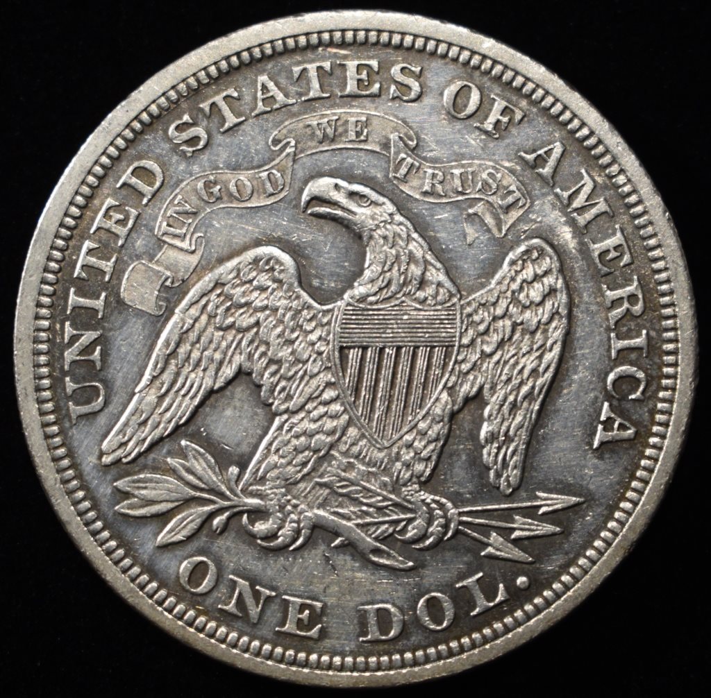 1868 SEATED LIBERTY DOLLAR AU/BU GREAT LUSTER