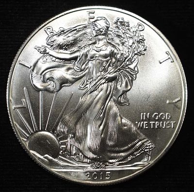 2015 AMERICAN SILVER EAGLE. LEADERS IN ON-LINE AUCTIONS ESTIMATE $100 - $150.