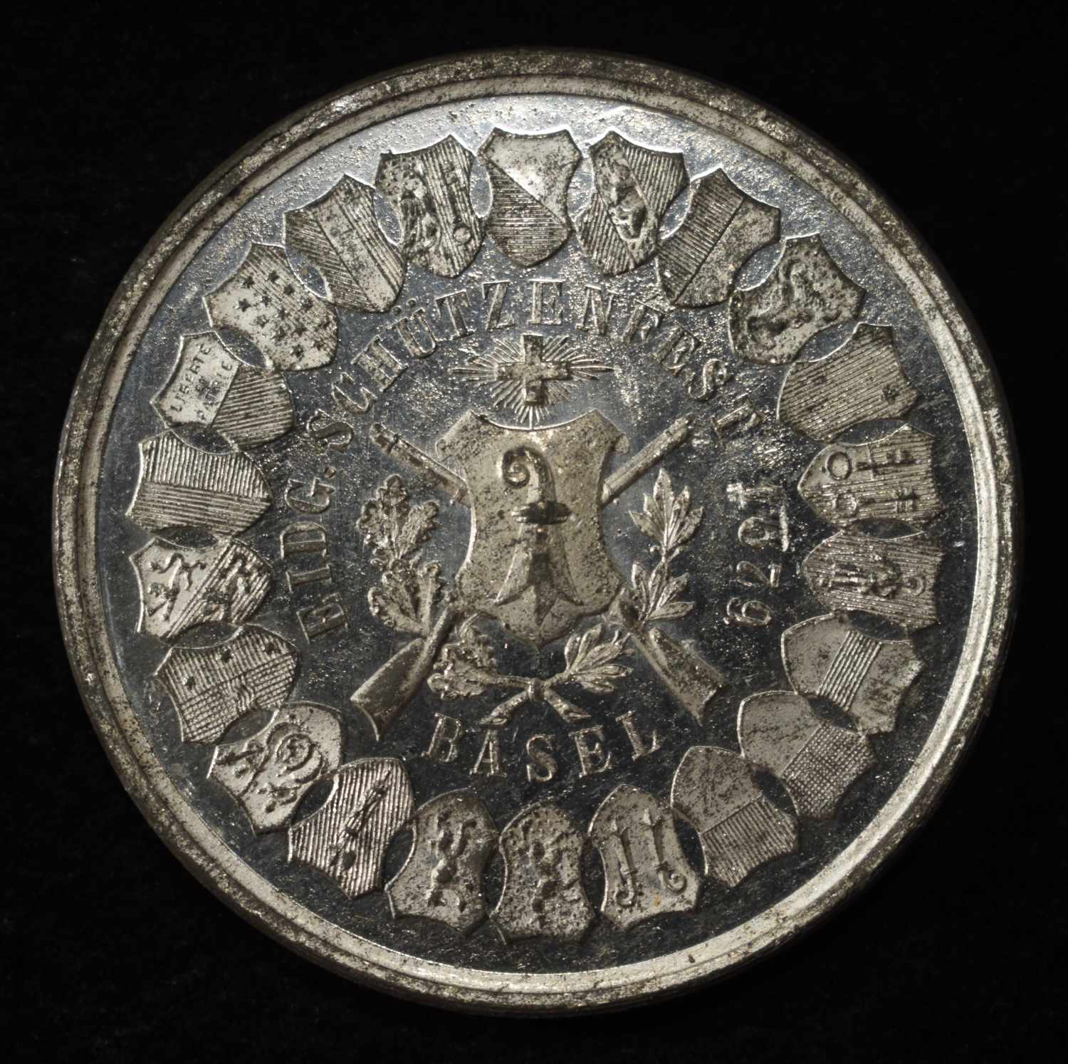 1879 SWISS SHOOTING MEDAL BASEL WHITE METAL