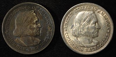 1892, 1893 COLUMBIAN COMMEM HALVES. BID WITH SILVER CITY AUCTIONS ESTIMATE $60 - $80.