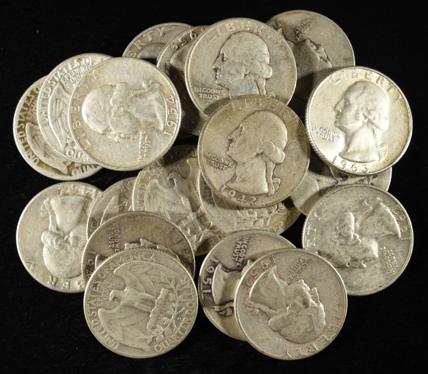 (20) 90% SILVER WASHINGTON QUARTERS