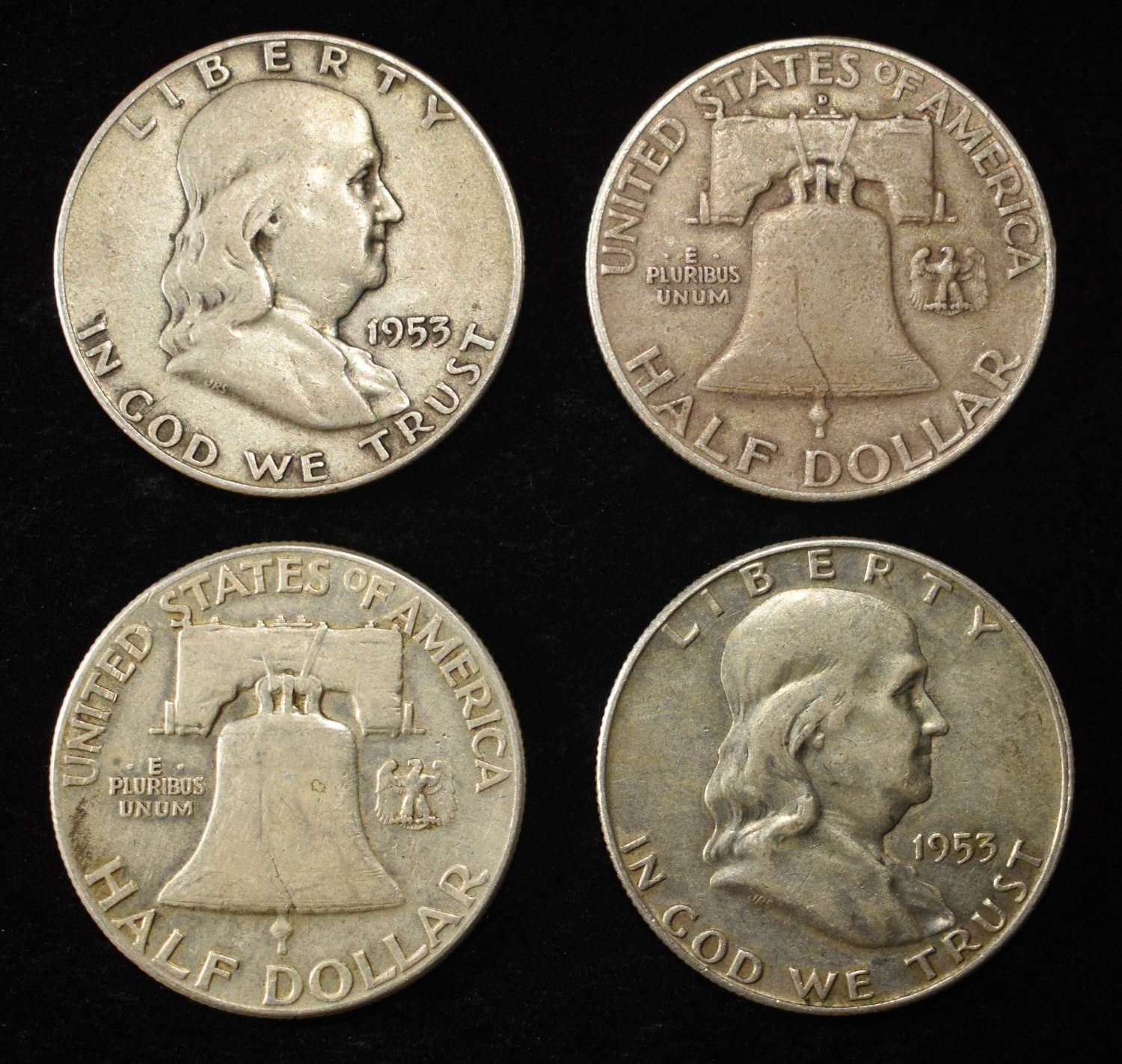 (10) 90% SILVER FRANKLIN HALF DOLLARS