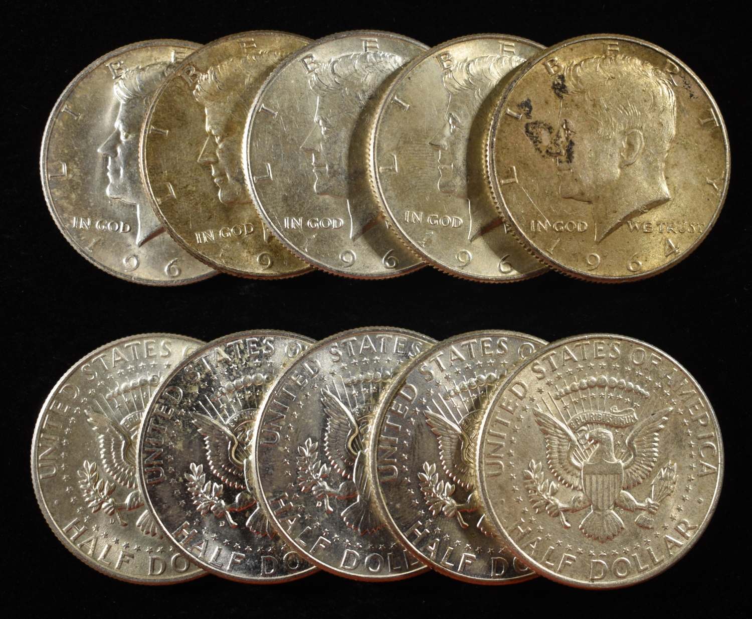 (10) 90% SILVER KENNEDY HALF DOLLARS