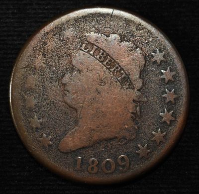1809 CLASSIC HEAD LARGE CENT VG. TOP RATED AUCTION HOUSE ESTIMATE $700 - $800.