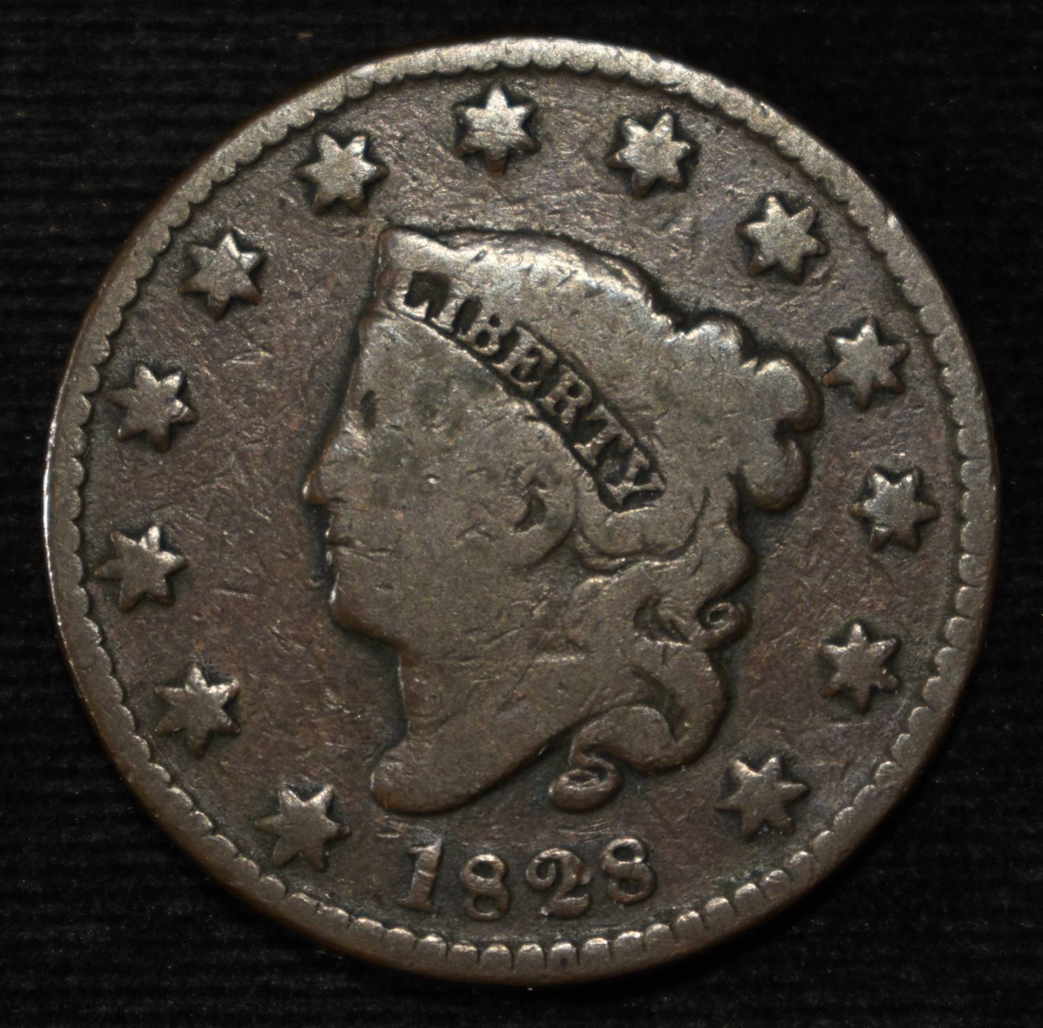 1828 CORONET HEAD LARGE CENT FINE
