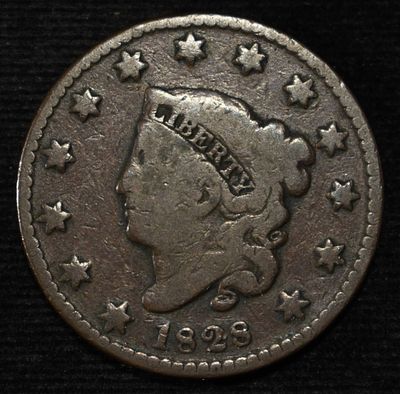 1828 CORONET HEAD LARGE CENT FINE. WEEKLY COIN & CURRENCY AUCTIONS ESTIMATE $230 - $280.