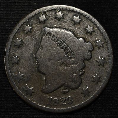 1829 CORONET HEAD LARGE CENT VG. CHECK OUT OUR UPCOMING AUCTIONS ESTIMATE $100 - $150.