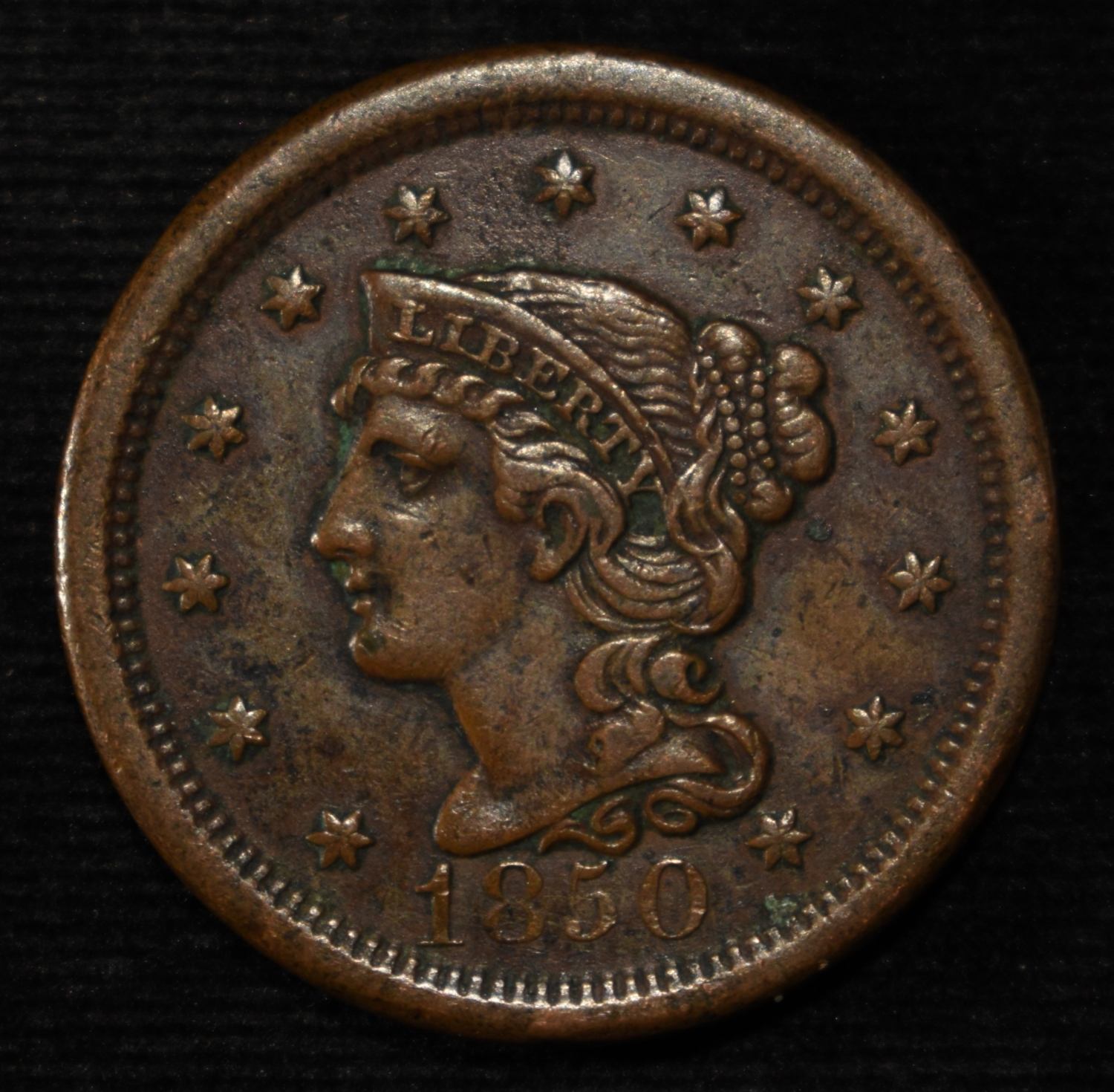1850 BRAIDED HAIR LARGE CENT AU