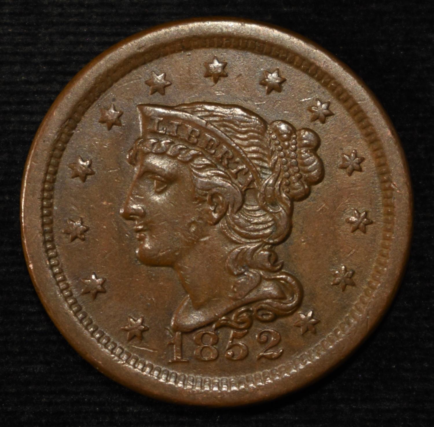 1852 BRAIDED HAIR LARGE CENT CH AU