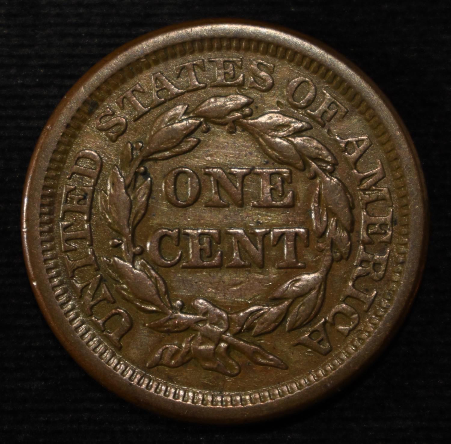 1853 BRAIDED HAIR LARGE CENT XF/AU
