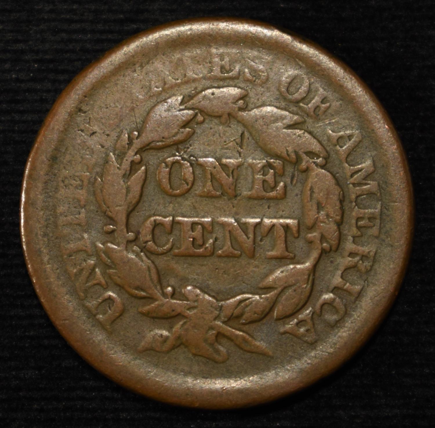 1857 LD BRAIDED HAIR LARGE CENT VG