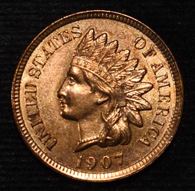 1907 INDIAN CENT CH BU NEARLY FULL RED. LEADERS IN ON-LINE AUCTIONS ESTIMATE $120 - $170.