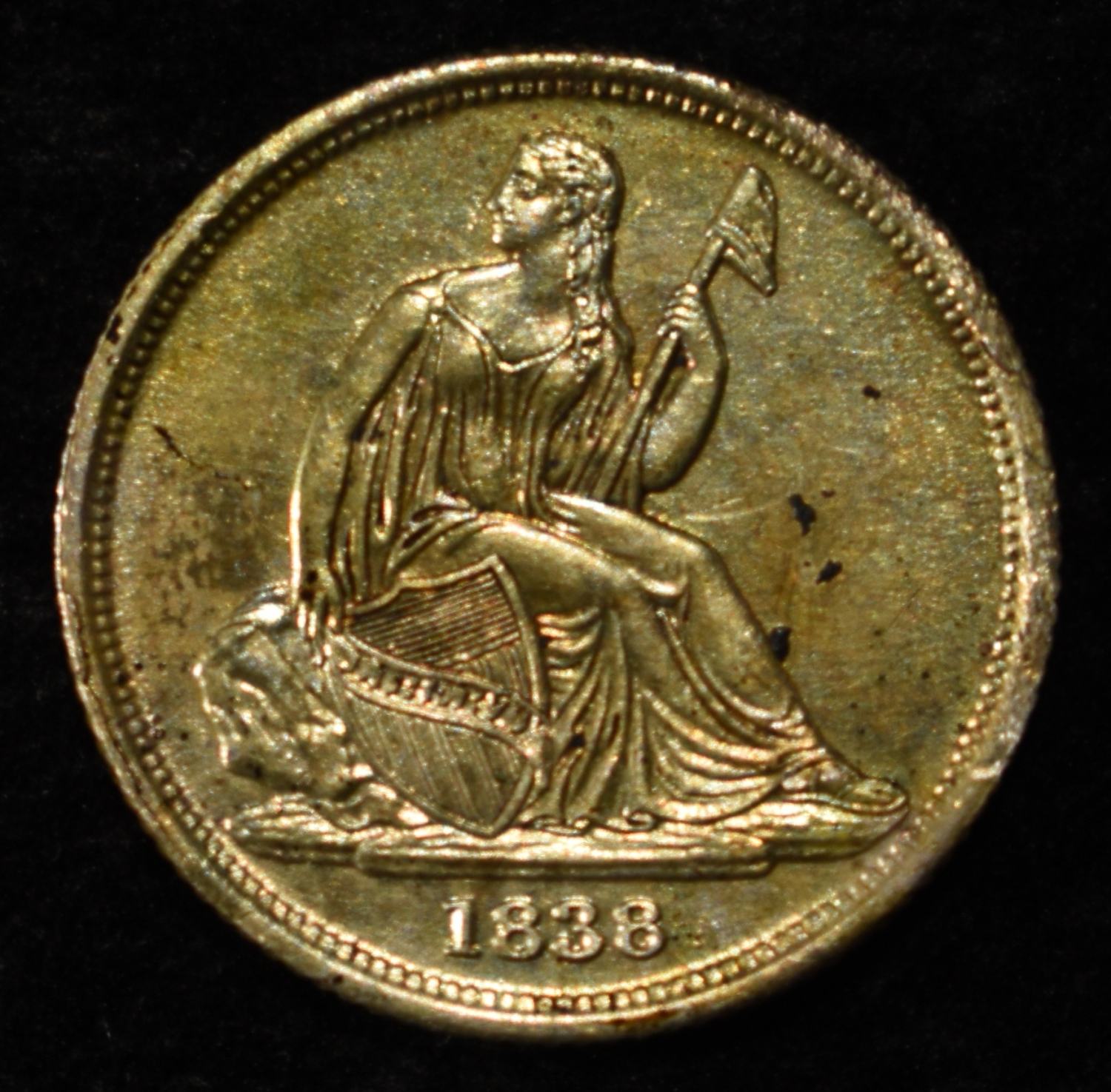 1838-O NO STARS SEATED LIBERTY DIME BU