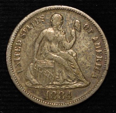 1884-S LIBERTY SEATED DIME XF. TOP RATED AUCTION HOUSE ESTIMATE $280 - $330.
