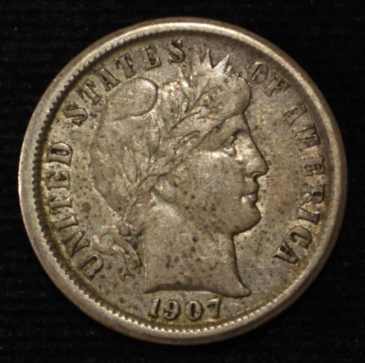 1907-O BARBER DIME CH AU