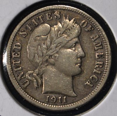 1911-S BARBER DIME CH XF. WEEKLY COIN & CURRENCY AUCTIONS ESTIMATE $100 - $150.